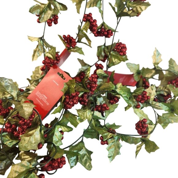 Glitter Holly Berry Christmas Garland 6 Ft Each Set Of 4 Holiday Decor New - Picture 3 of 9